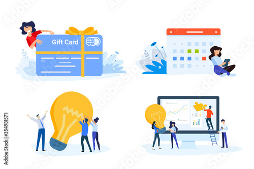 Flat design style illustrations of gift card, startup, big idea, project management, event . Vector concepts for website banner, marketing material, business presentation, online advertisin