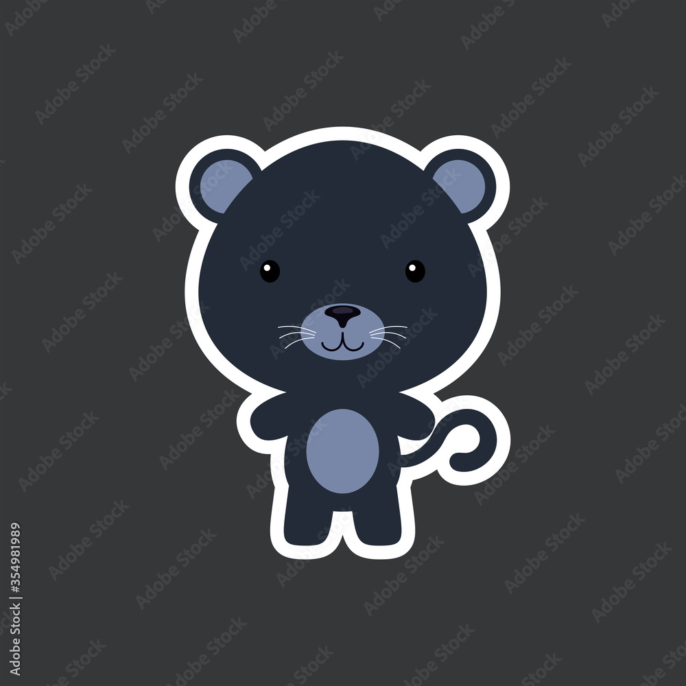 Fototapeta premium Cute funny baby panther sticker. Jungle adorable animal character for design of album, scrapbook, card, poster, invitation.