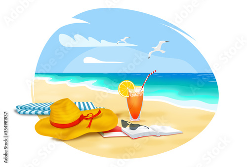 Graphic concept of summer holiday and leisure time on the beach 