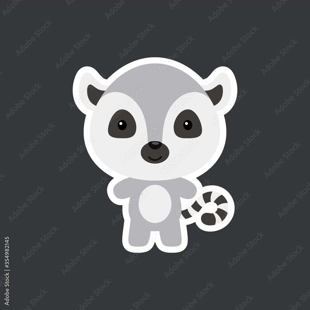 Cute funny baby lemur sticker. Wild adorable animal character for design of album, scrapbook, card, poster, invitation. Cute funny baby lemur sticker. Wild adorable animal character for design of album, scrapbook, card, poster, invitation.