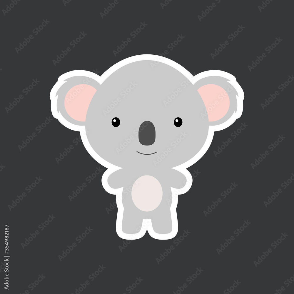 Cute funny baby koala sticker. Australian adorable animal character for design of album, scrapbook, card, poster, invitation.
