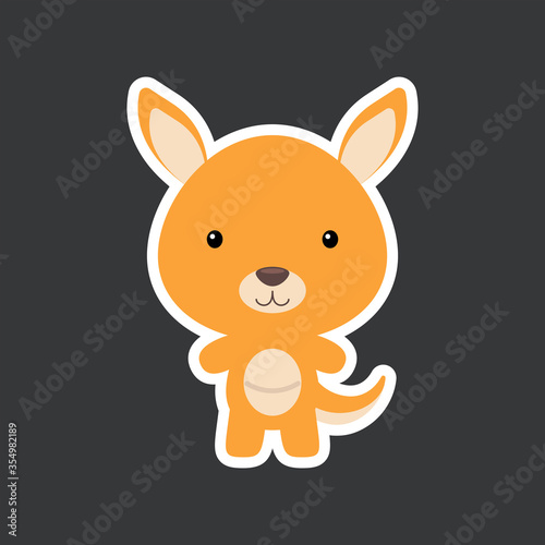 Cute funny baby kangaroo sticker. Australian adorable animal character for design of album, scrapbook, card, poster, invitation.