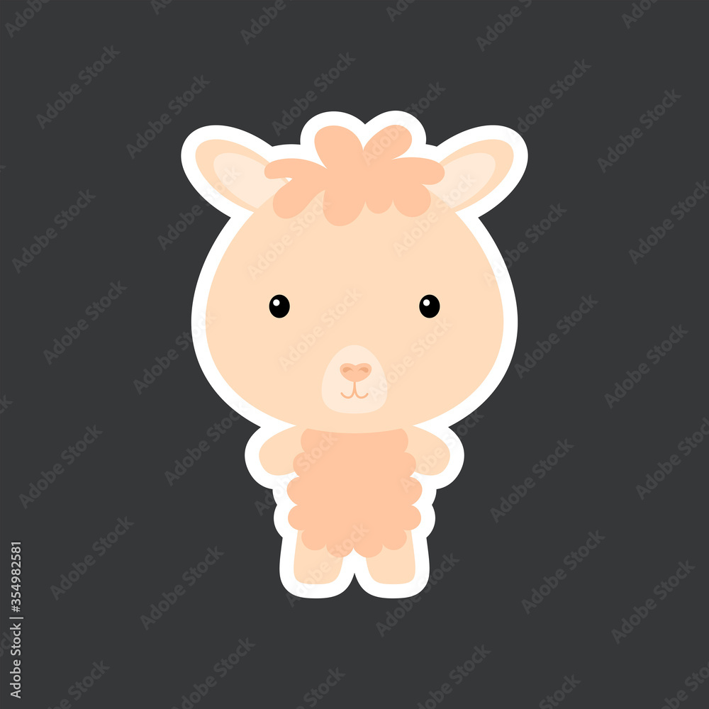 Cute funny baby alpaca sticker. Domestic adorable animal character for design of album, scrapbook, card, poster, invitation. Cute funny baby alpaca sticker. Domestic adorable animal character for design of album, scrapbook, card, poster, invitation.