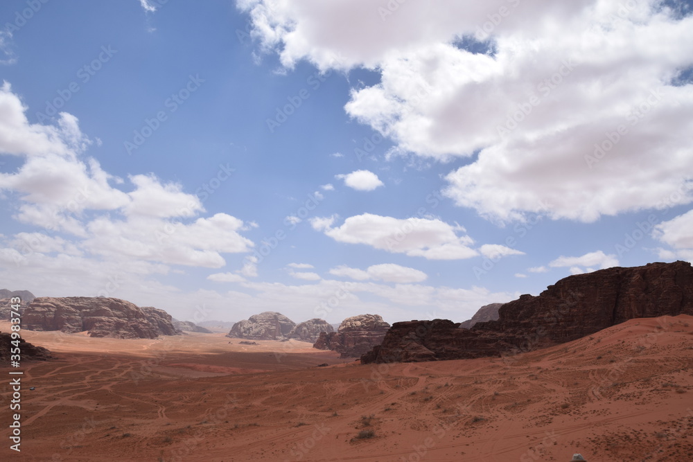 The endless expanses of the desert landscape of Wadi Rum, Jordan