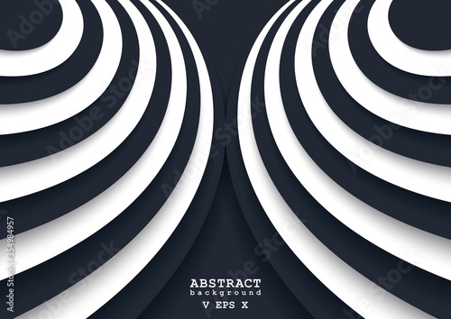 Abstract background in cutout paper style. Dynamic 3D design of curved stripes. Two-color vector cover.