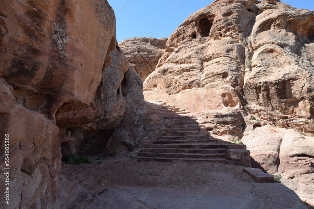 Stairs hewn out of the stone in Petra, Wadi Musa, Jordan
