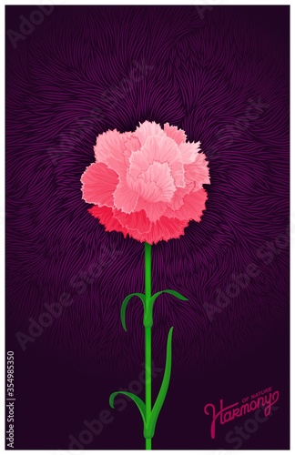 Juicy burgeon blossom of carnation. Just detailed and elegant one flower. Vector design