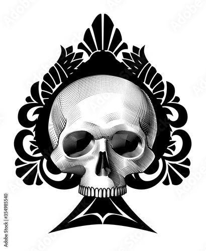 Human skull full face in ace of spades