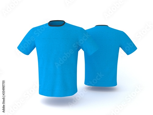 Blue T-shirt template, isolated on background. Men's realistic T-shirt mockup 3d render