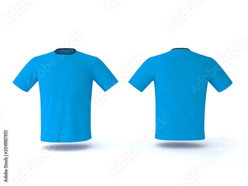 Blue T-shirt template, isolated on background. Men's realistic T-shirt mockup 3d render
