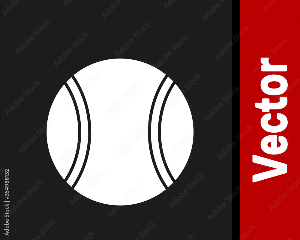 White Tennis ball icon isolated on black background. Sport equipment. Vector Illustration White Tennis ball icon isolated on black background. Sport equipment. Vector Illustration