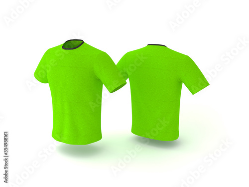 Green T-shirt template, isolated on background. Men's realistic T-shirt mockup 3d render