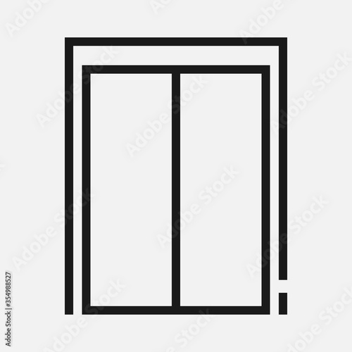Elevator with closed doors line black and white vector icon.