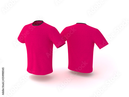 Pink T-shirt template, isolated on background. Men's realistic T-shirt mockup 3d render.
