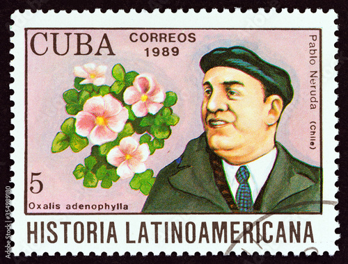 Pablo Neruda and Oxalis adenophylla from Chile (Cuba 1989) photo