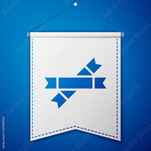 Blue Sugar stick packets icon isolated on blue background. Blank individual package for bulk food products as coffee, salt, spices. White pennant template. Vector Illustration