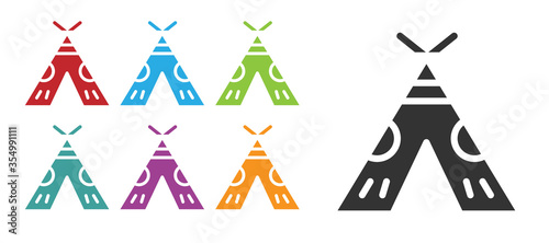 Black Traditional indian teepee or wigwam icon isolated on white background. Indian tent. Set icons colorful. Vector Illustration
