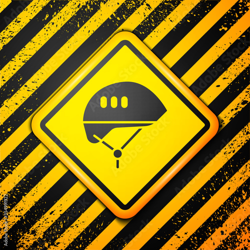 Black Bicycle helmet icon isolated on yellow background. Extreme sport. Sport equipment. Warning sign. Vector Illustration