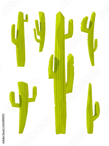 Cactuses. Collection of prickly plants. Vector illustration in cartoon style.