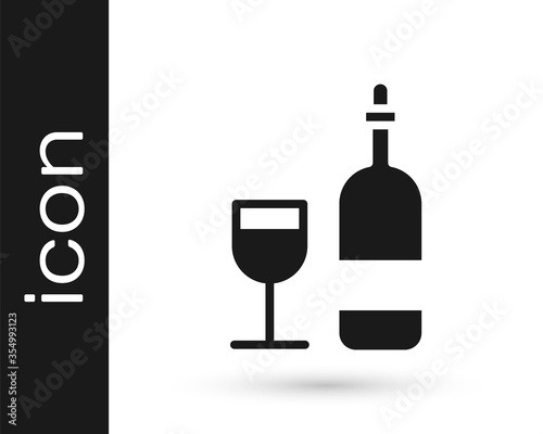 Grey Wine bottle with glass icon isolated on white background. Vector Illustration