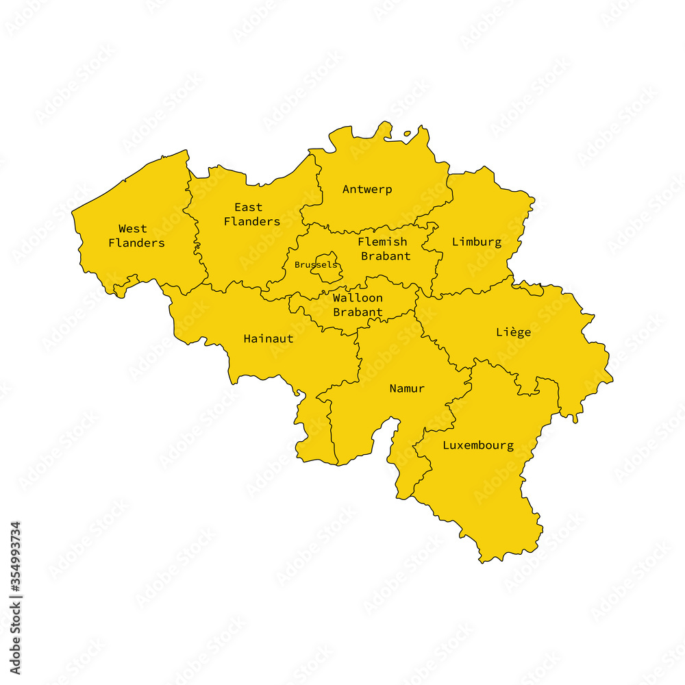 Vector illustration of administrative division map of Belgium. Vector map.