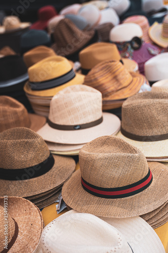 summer men's hats on the market stall