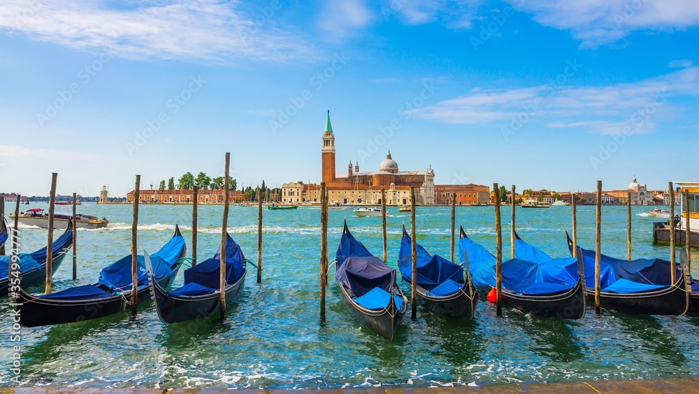 Venice - gondolas along the Grand Canal with San Giorgio Maggiore in the background