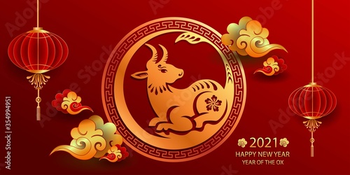 Happy new year 2021 / Chinese new year / Year of the ox / Zodiac sign for greetings card, invitation, posters, brochure, calendar, flyers, banners.