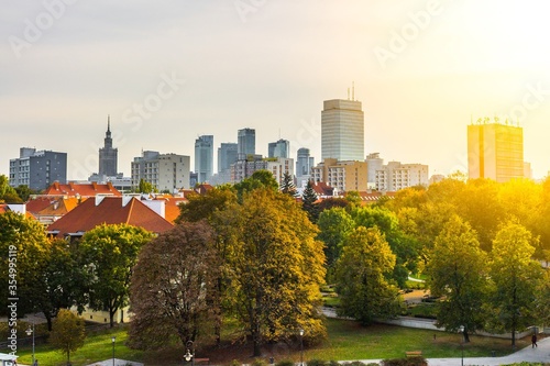 Warsaw Downtown skyline in Autumn - panoramic view