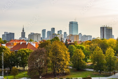 Fototapeta Naklejka Na Ścianę i Meble -  Warsaw Downtown skyline in Autumn - panoramic view