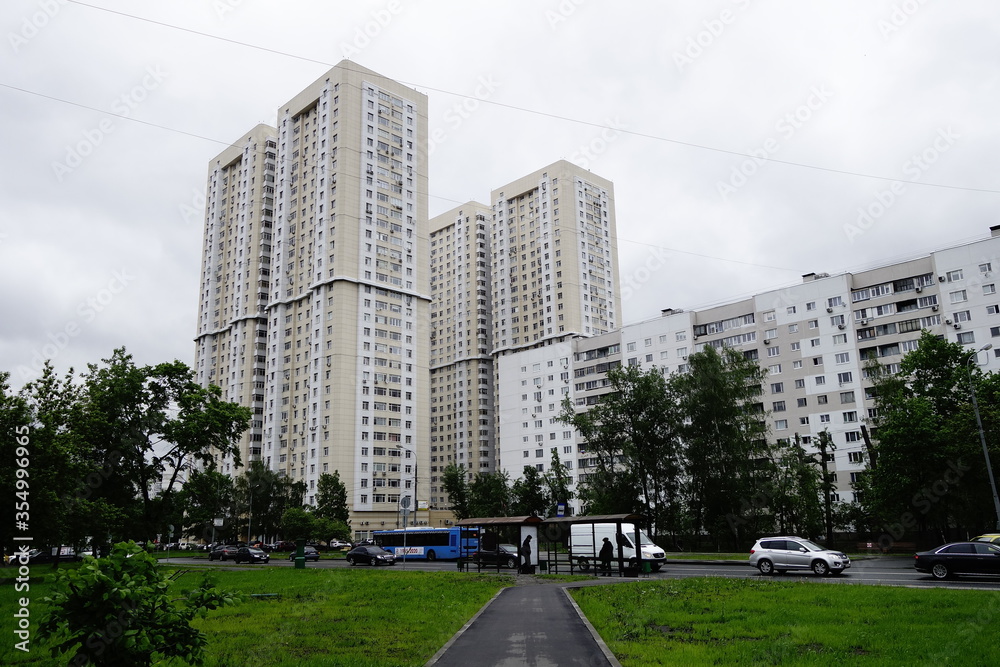 High rise housing in Moscow's residential districts in springtime early summer