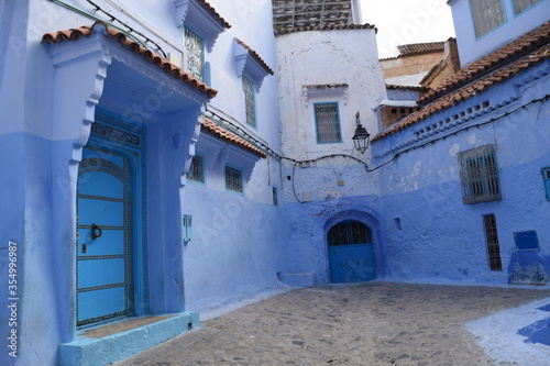 Blue painted doors in the city of Chefchaouen, Morocco