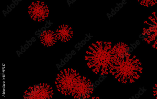  coronavirus. 3d rendering. Red viruses on a black background