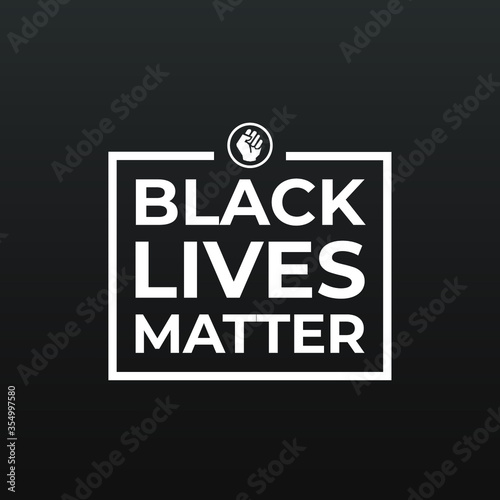 Black lives matter modern minimalist banner, sign, design concept with small revolution icon, and white text on a dark background. 