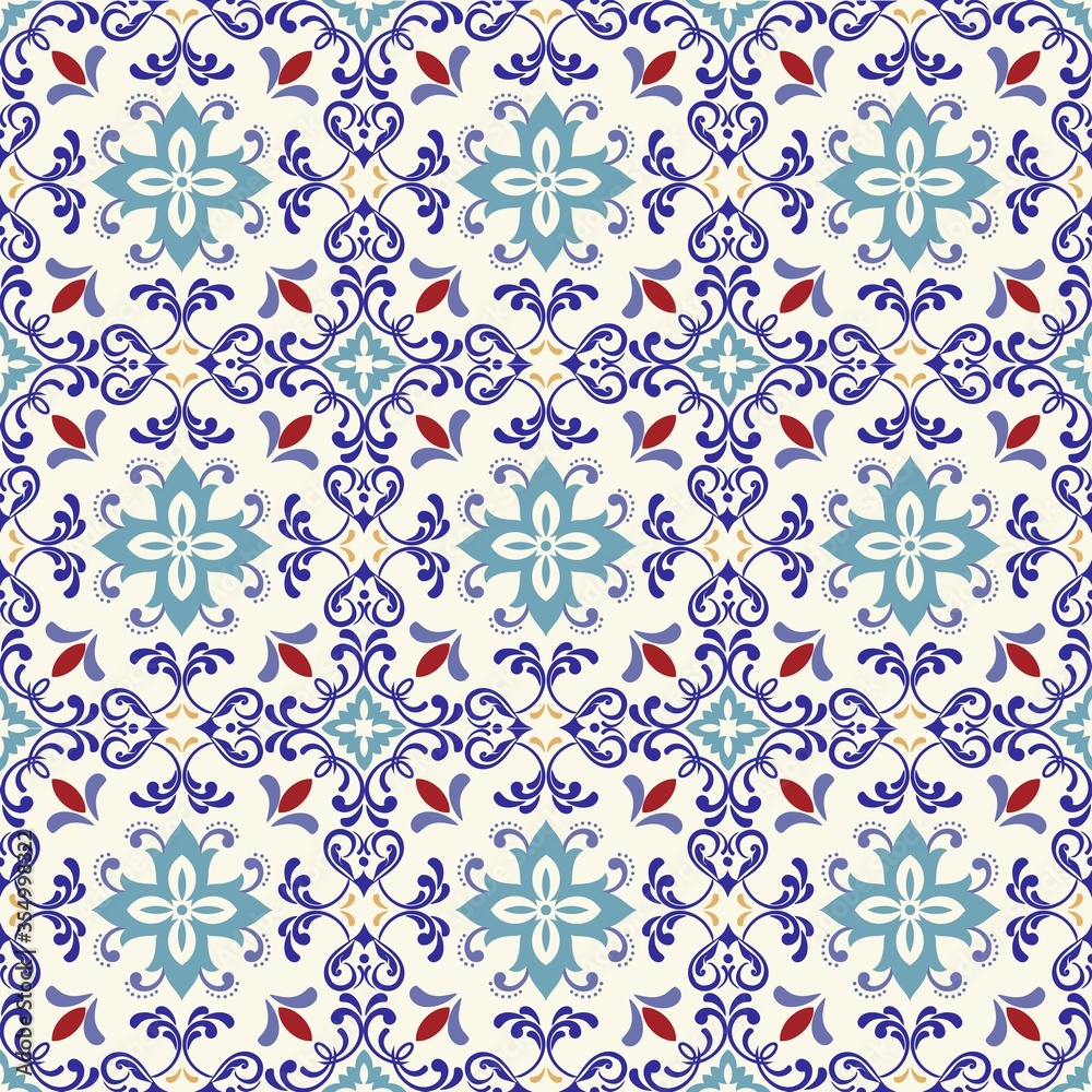 Seamless colorful pattern in turkish style. Vintage decorative elements. Hand drawn background. Islam, Arabic, Indian, ottoman motifs. Perfect for printing on fabric, ceramic tile or paper. Vector