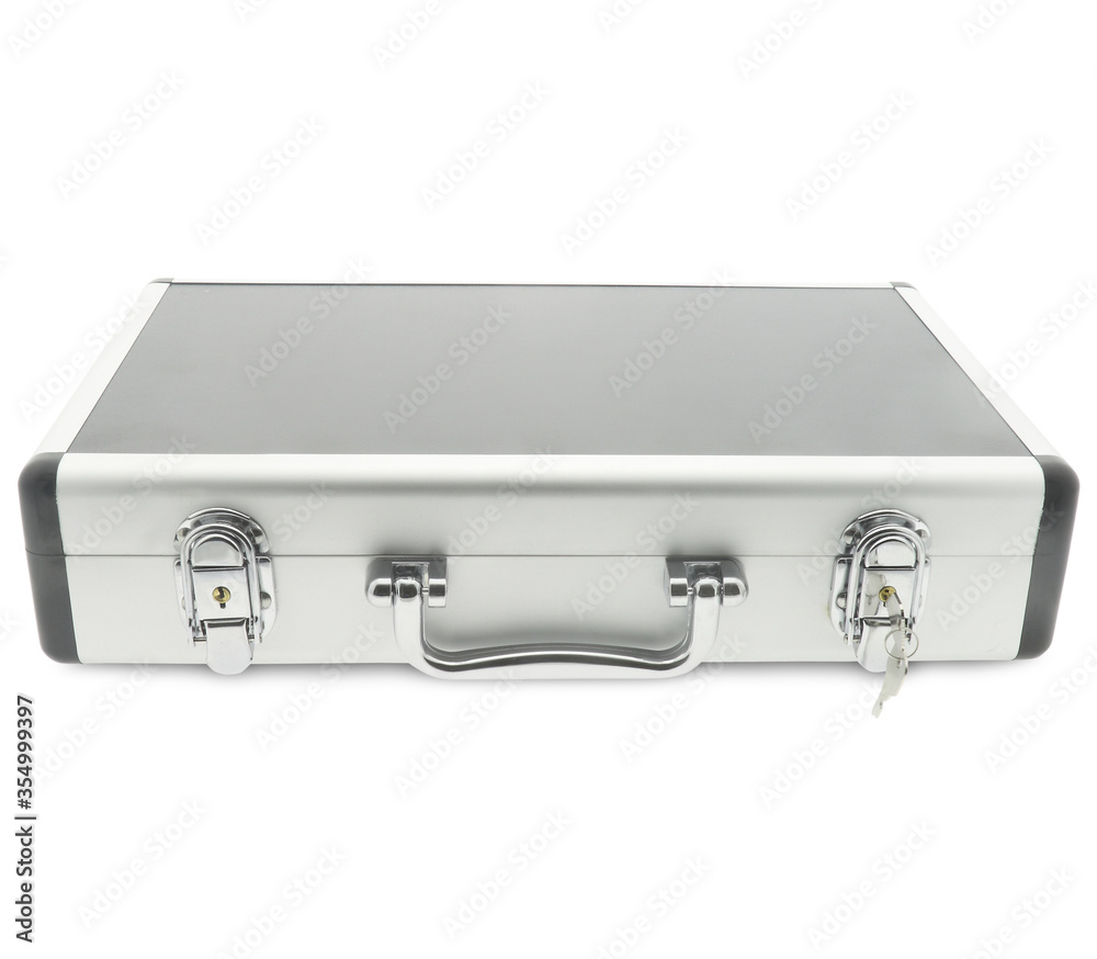 Metallic chrome suitcase isolated on white background Metallic chrome suitcase isolated on white background