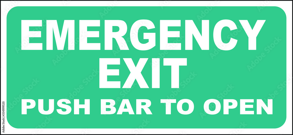 Emergency exit push bar to open door opener sign vector