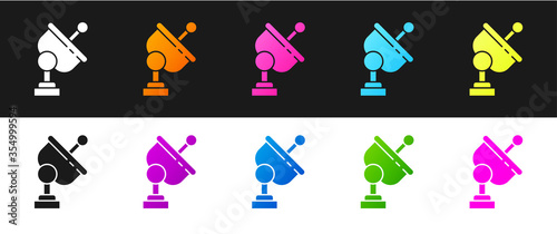 Set Radar icon isolated on black and white background. Search system. Satellite sign. Vector Illustration