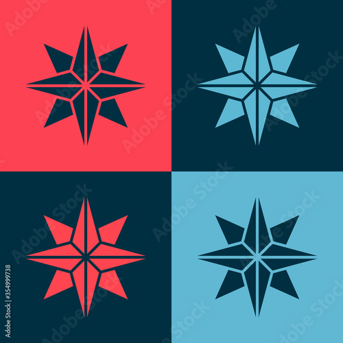 Pop art Wind rose icon isolated on color background. Compass icon for travel. Navigation design. Vector Illustration