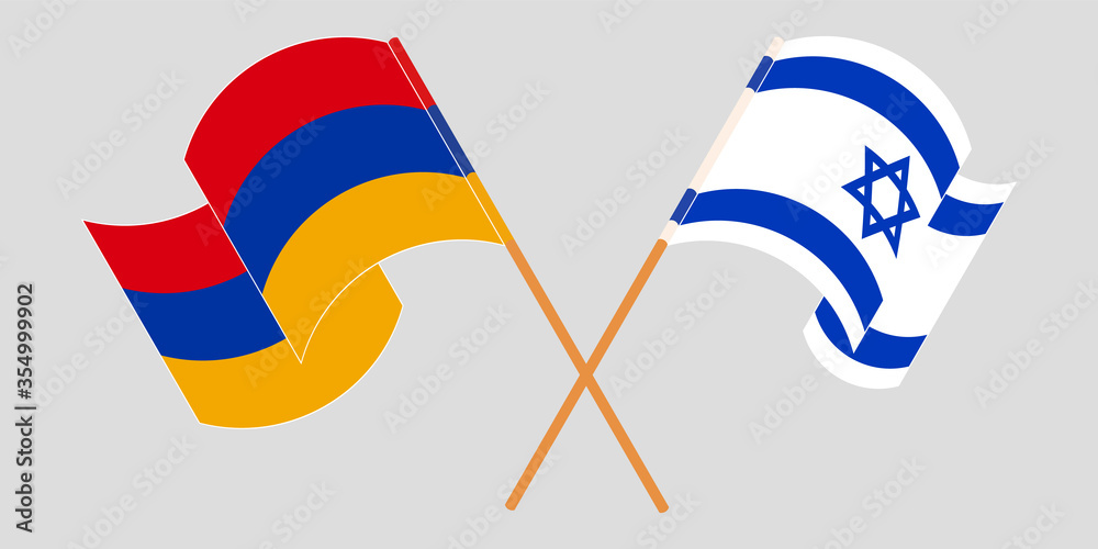 Crossed and waving flags of Armenia and Israel Crossed and waving flags of Armenia and Israel
