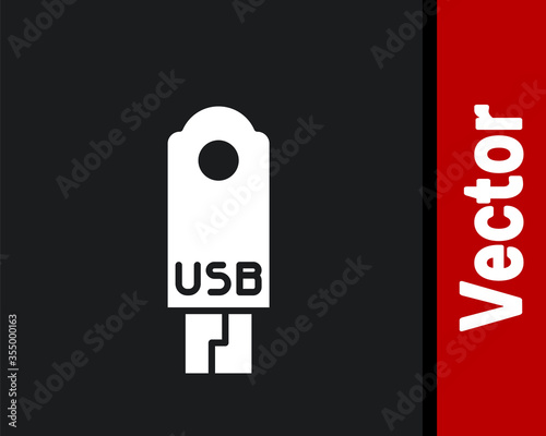 White USB flash drive icon isolated on black background. Vector Illustration