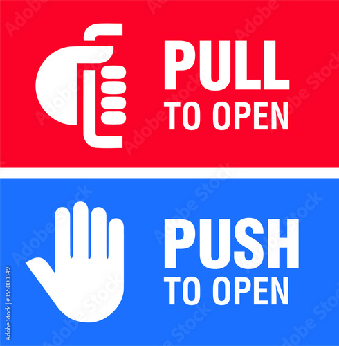 Push pull door open close sign notice vector red blue sign