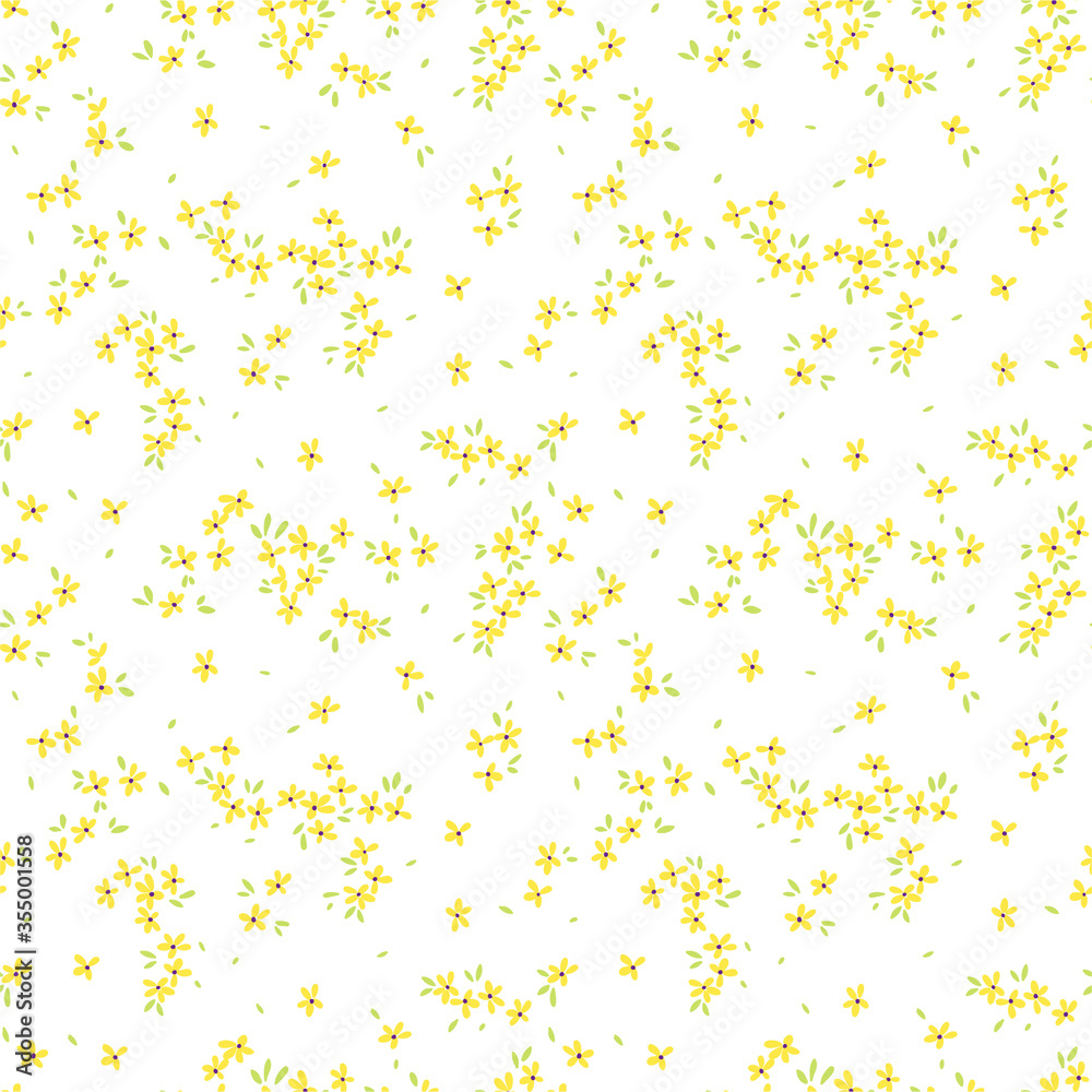 Cute floral pattern in the small flower. Ditsy print. Seamless vector texture. Elegant template for fashion prints. Printing with small yellow flowers. White color background. Cute floral pattern in the small flower. Ditsy print. Seamless vector texture. Elegant template for fashion prints. Printing with small yellow flowers. White color background.