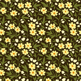 Vintage floral background. Seamless vector pattern for design and fashion prints. Flowers pattern with small yellow flowers on a dark brawn background. Ditsy style.
