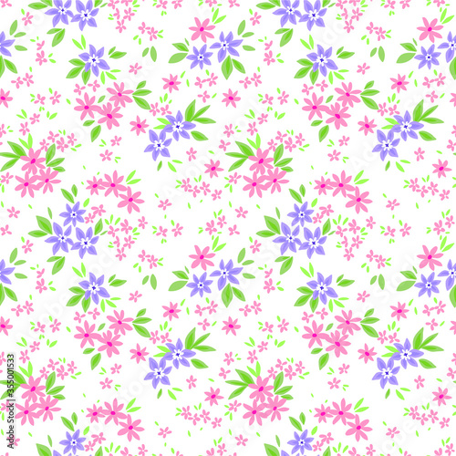 Cute Floral pattern in the small flower. Ditsy print. Motifs scattered random. Seamless vector texture. Elegant template for fashion prints. Printing with small pink flowers. White background.