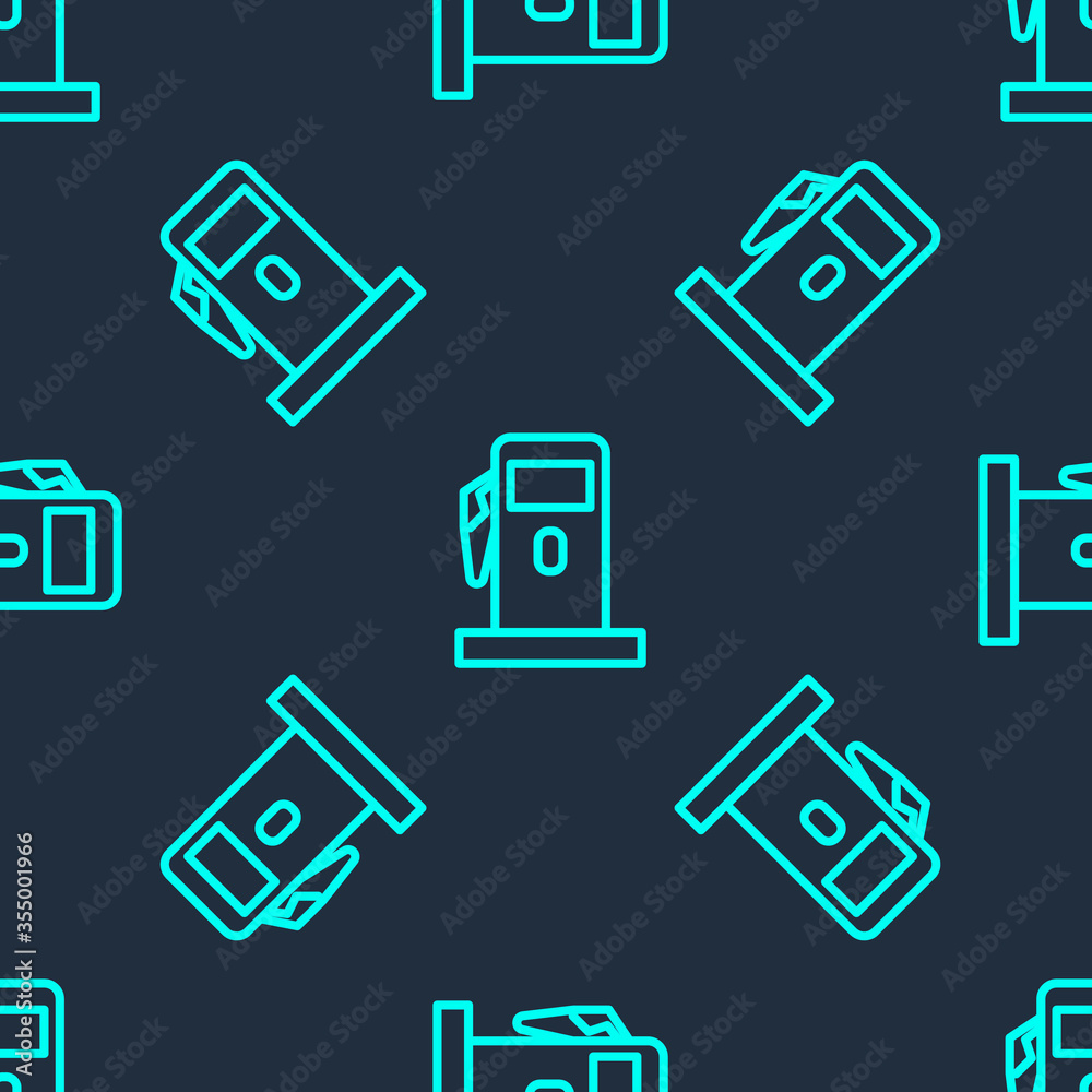 Green line Petrol or Gas station icon isolated seamless pattern on blue background. Car fuel symbol. Gasoline pump. Vector Illustration Green line Petrol or Gas station icon isolated seamless pattern on blue background. Car fuel symbol. Gasoline pump. Vector Illustration