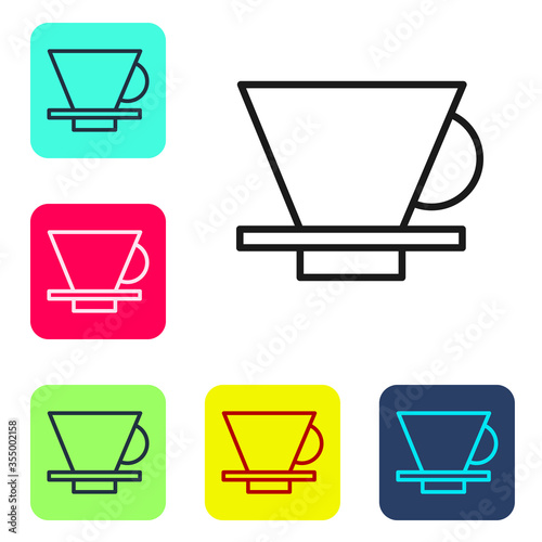 Black line V60 coffee maker icon isolated on white background. Set icons in color square buttons. Vector Illustration