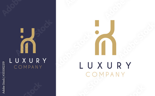 Premium Vector K Logo in two colour variations. Beautiful Logotype design for luxury company branding. Elegant identity design in blue and gold.