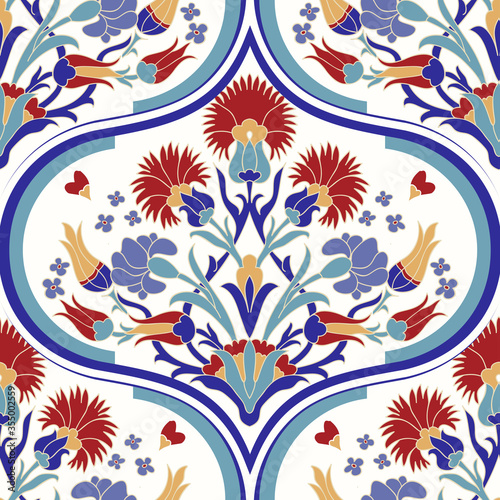  Seamless Turkish colorful pattern. Vintage multicolor pattern in Eastern style. Seamless damask background  for ceramic tile, wallpaper, linoleum, textile, web page background. Vector