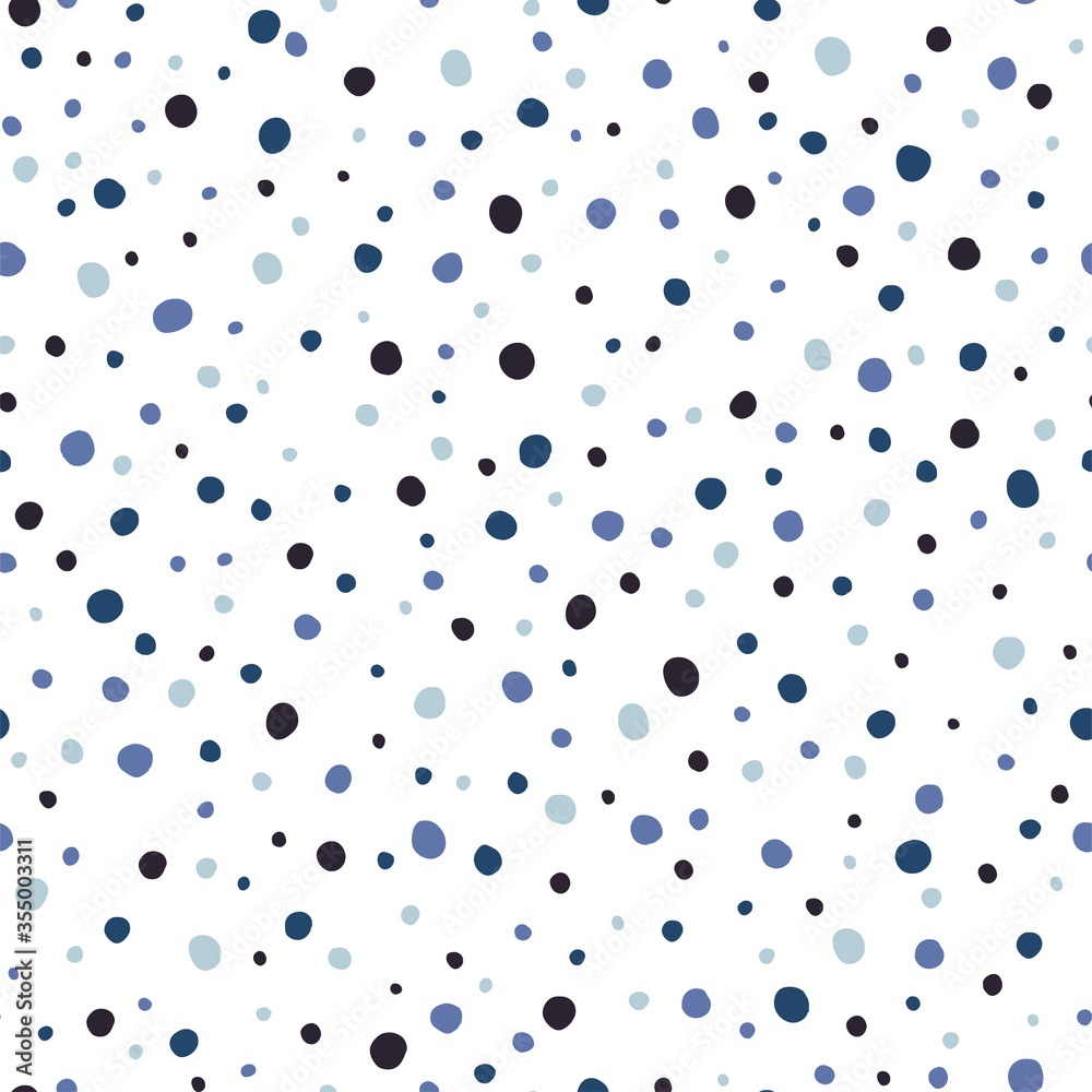 Modern Scandinavian seamless pattern with blue and black dots